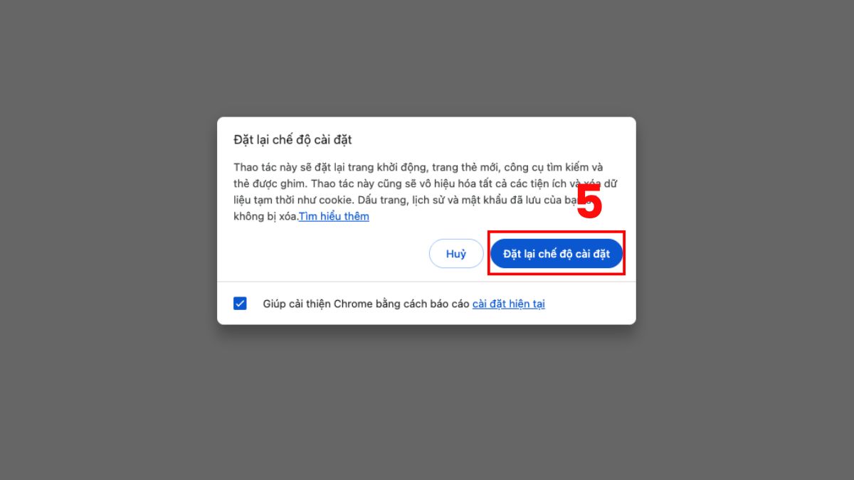 Khôi phục cài đặt mặc định của Chrome bước 3