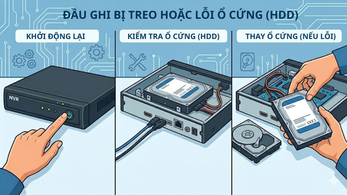 Đầu ghi bị treo hoặc lỗi ổ cứng (HDD)