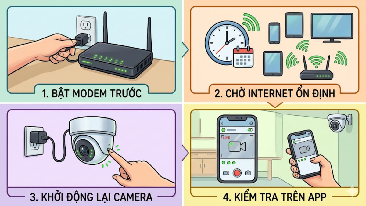 Tình huống 2: Sau khi mất điện, camera không tự kết nối lại