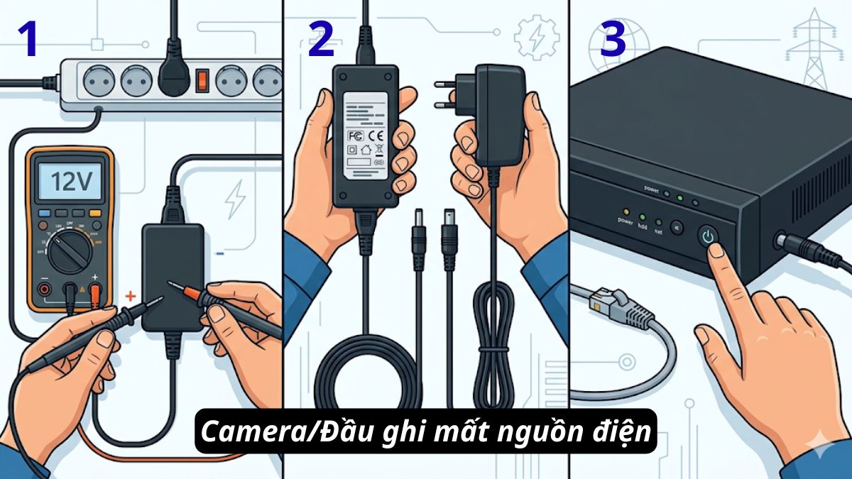 Camera/Đầu ghi mất nguồn điện