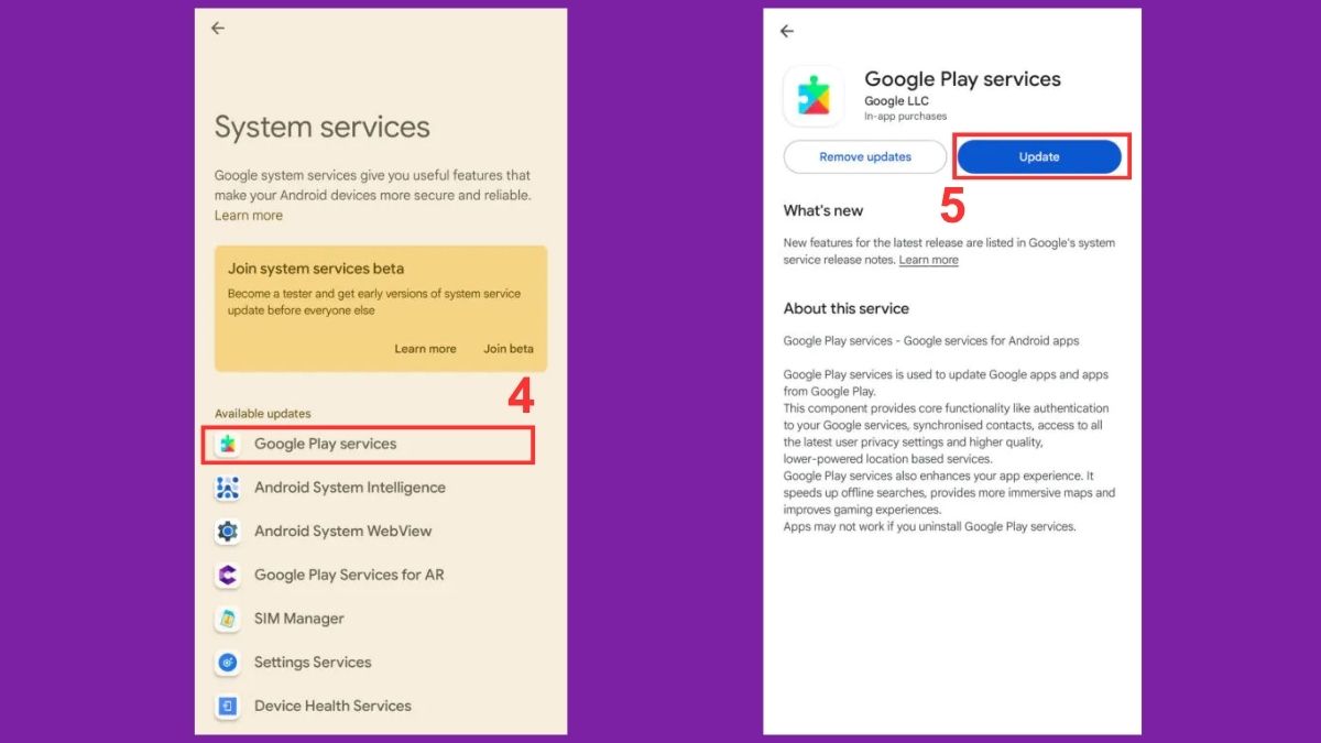 Cập nhật Google Play services bước 2