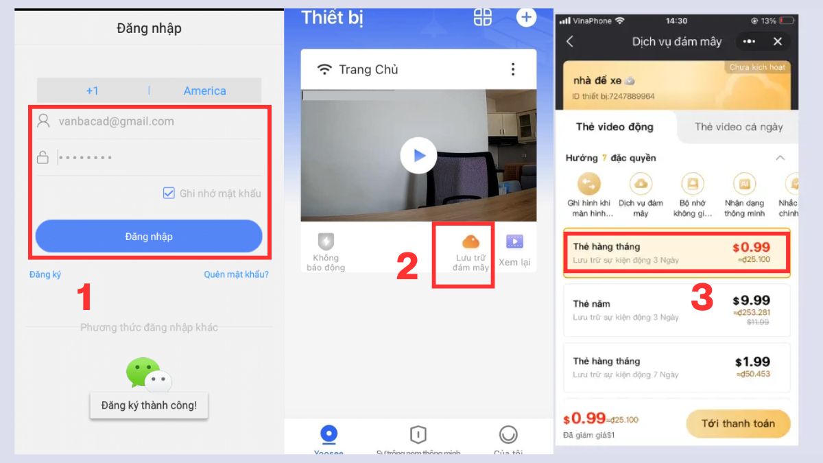 Hướng dẫn cách cài đặt lưu trữ đám mây trên Camera Yoosee bước 1