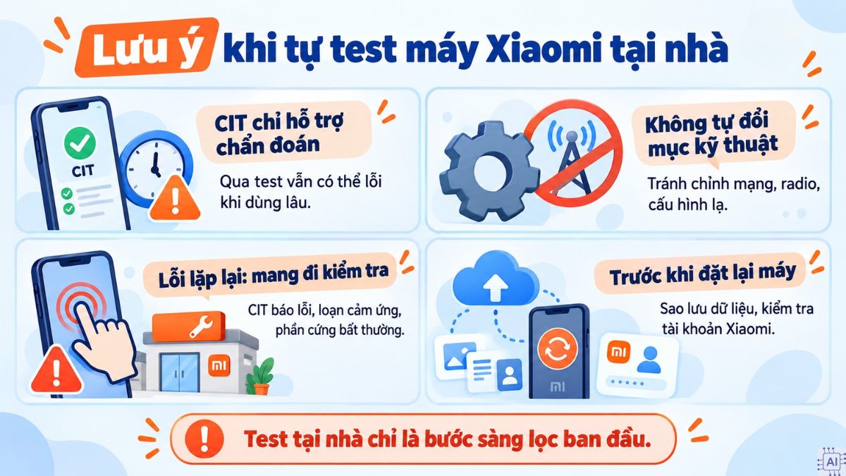 Những lưu ý quan trọng khi tự test máy Xiaomi tại nhà