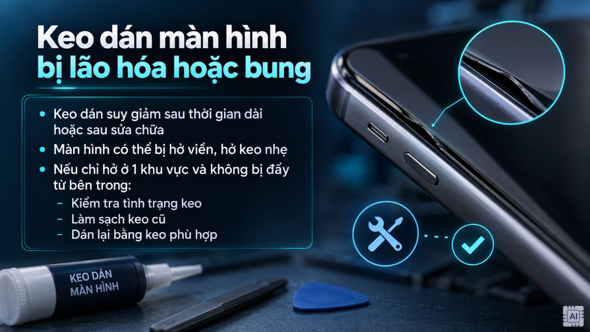 Keo dán màn hình bị lão hóa hoặc bung