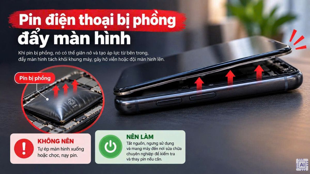 Pin điện thoại bị phồng đẩy màn hình