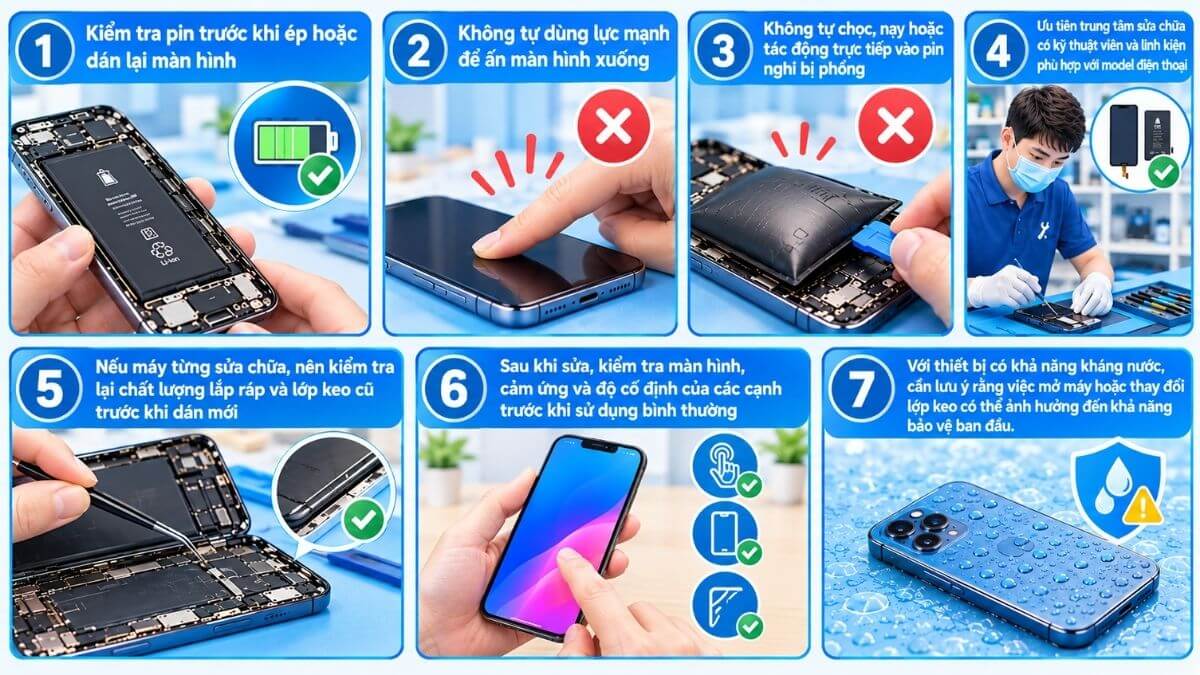Các lưu ý khi sửa màn hình điện thoại bị hở
