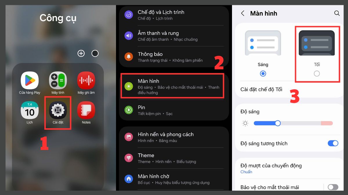 cách Bật chế độ tối trên điện thoại bước 1
