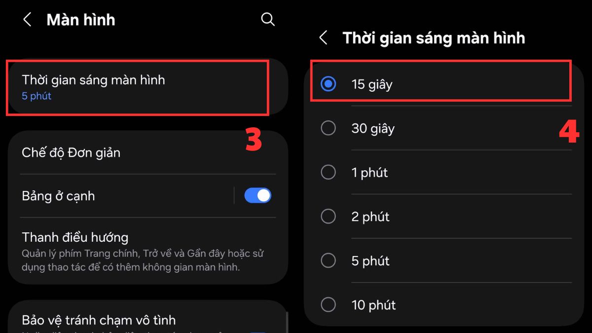 Giảm thời gian tự tắt màn hình bước 2