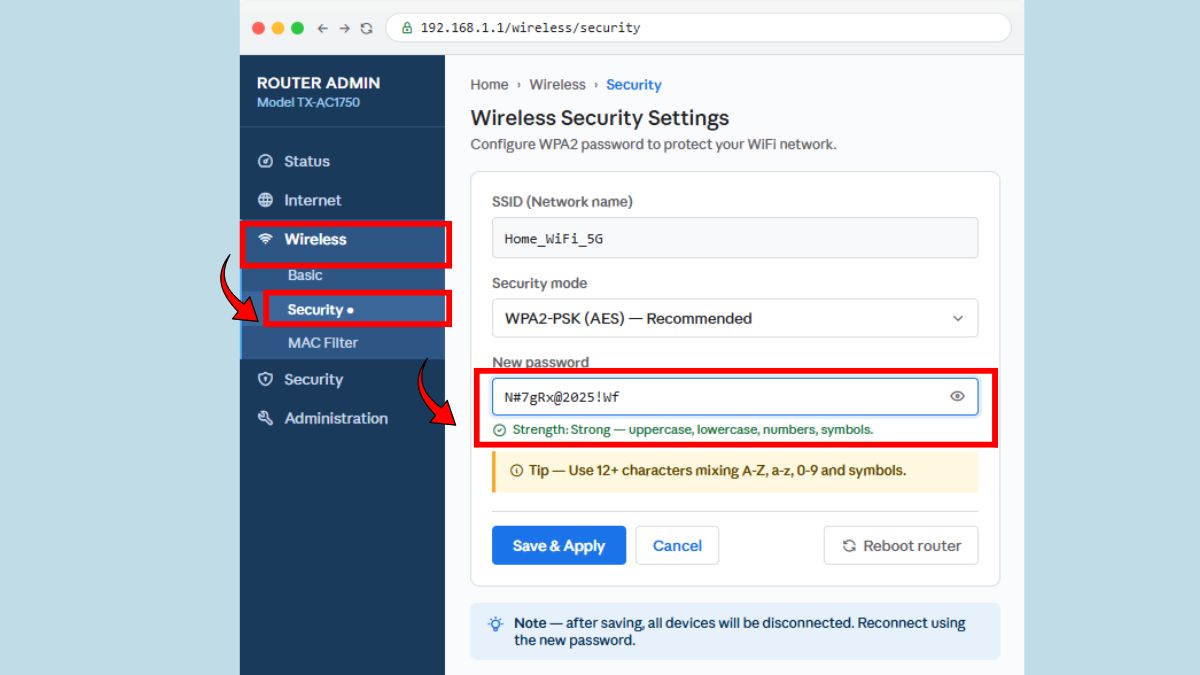 Đổi mật khẩu WiFi để giảm tải bước 2