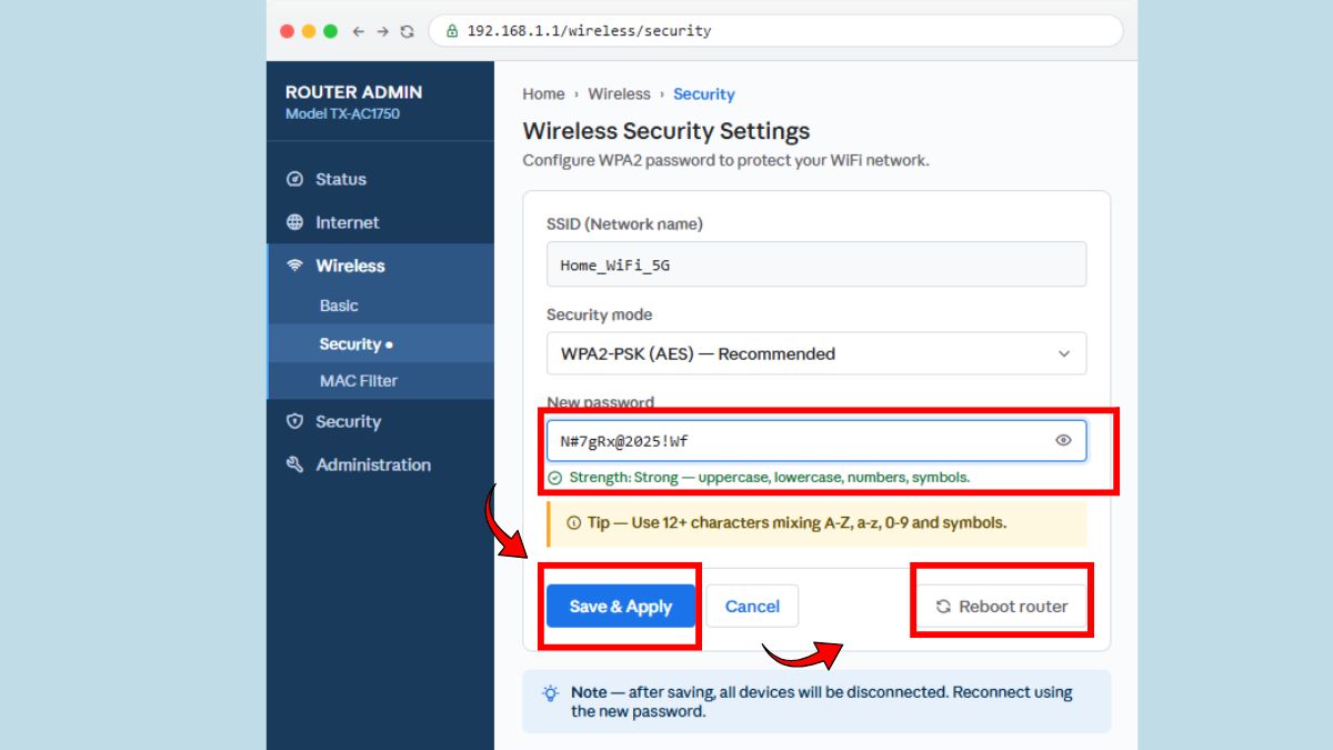 Đổi mật khẩu WiFi để giảm tải bước 3