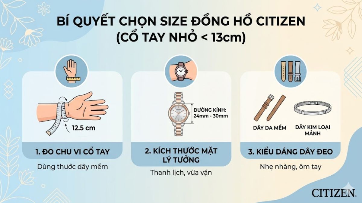 Bí quyết chọn size đồng hồ Citizen cho nàng có cổ tay nhỏ (Dưới 13cm)