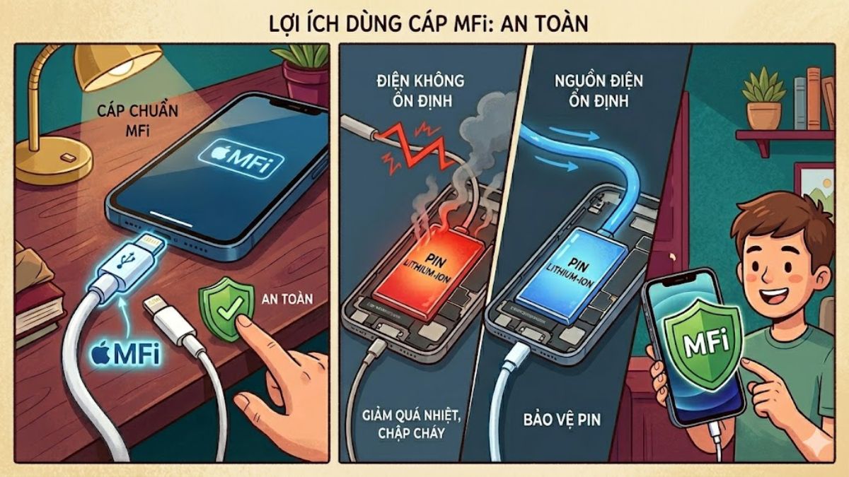 Lợi ích khi dùng cáp sạc chuẩn MFi