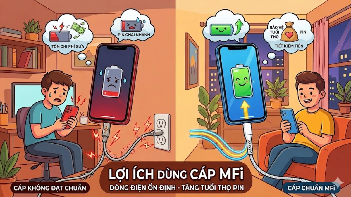 Sử dụng cáp sạc không đạt chuẩn có thể làm pin chai nhanh