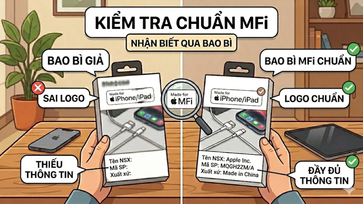 Cách kiểm tra chuẩn phụ kiện đạt MFi chuẩn xác