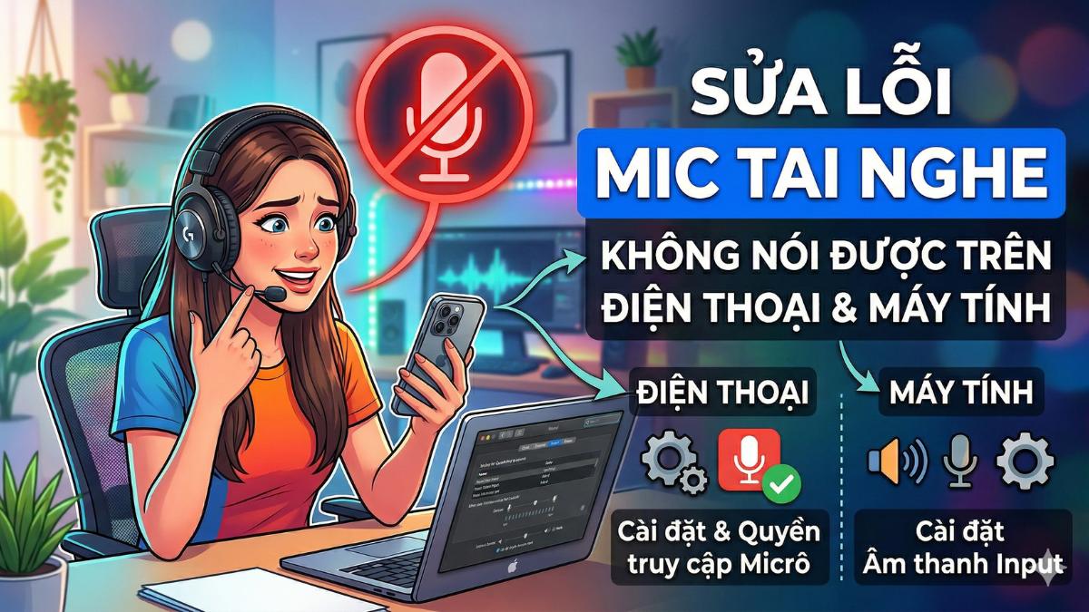 Cách khắc phục mic tai nghe không nói được trên điện thoại, máy tính
