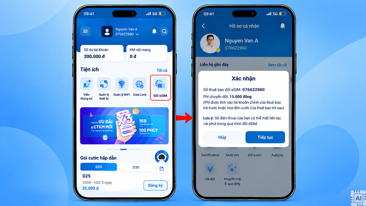 Quy trình đổi SIM vật lý sang eSIM trên My MobiFone bước 1