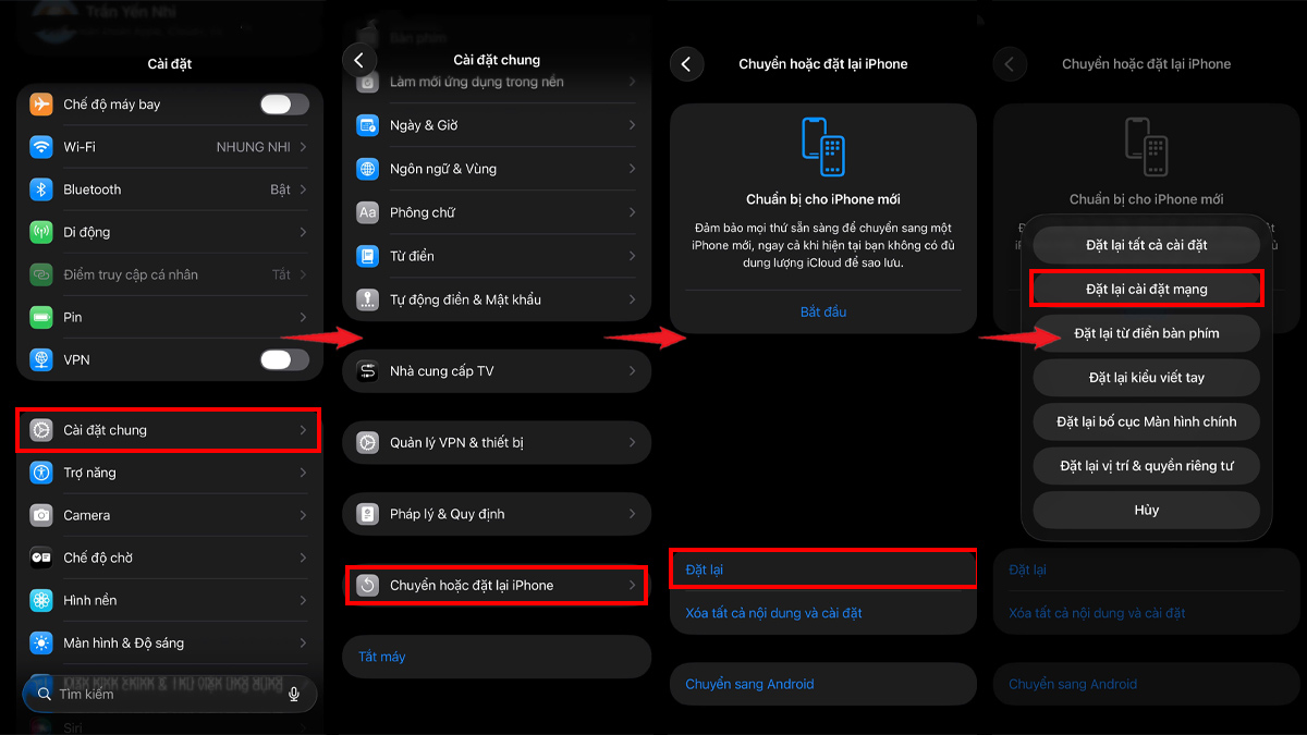 Reset cài đặt mạng trên điện thoại iPhone