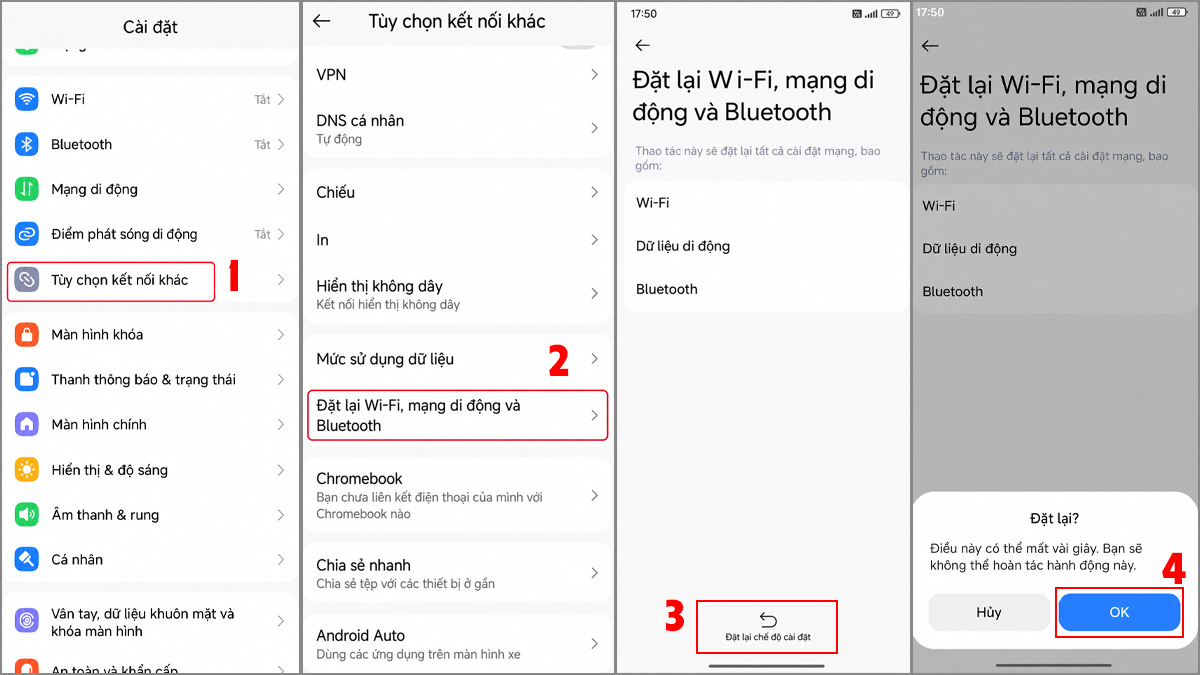 Reset cài đặt mạng trên điện thoại Android