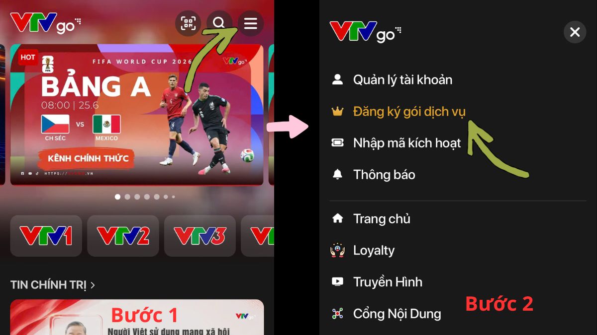 Cách đăng ký gói VTV go trên ứng dụng VTVgo