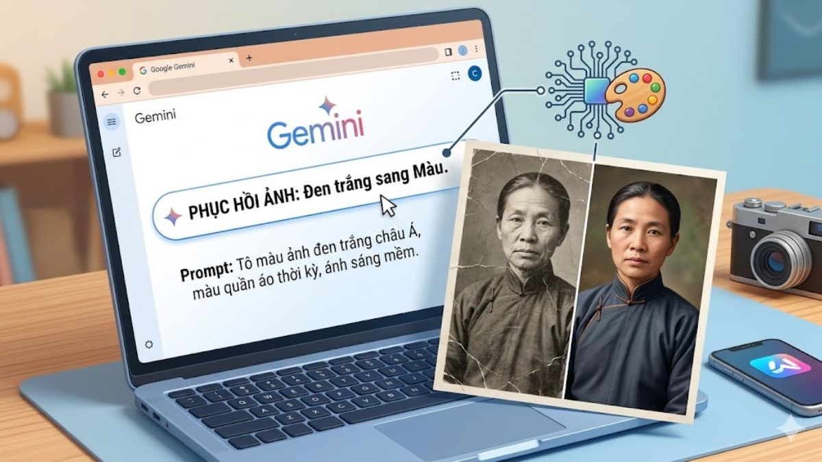 Prompt phục hồi ảnh đen trắng sang màu sống động