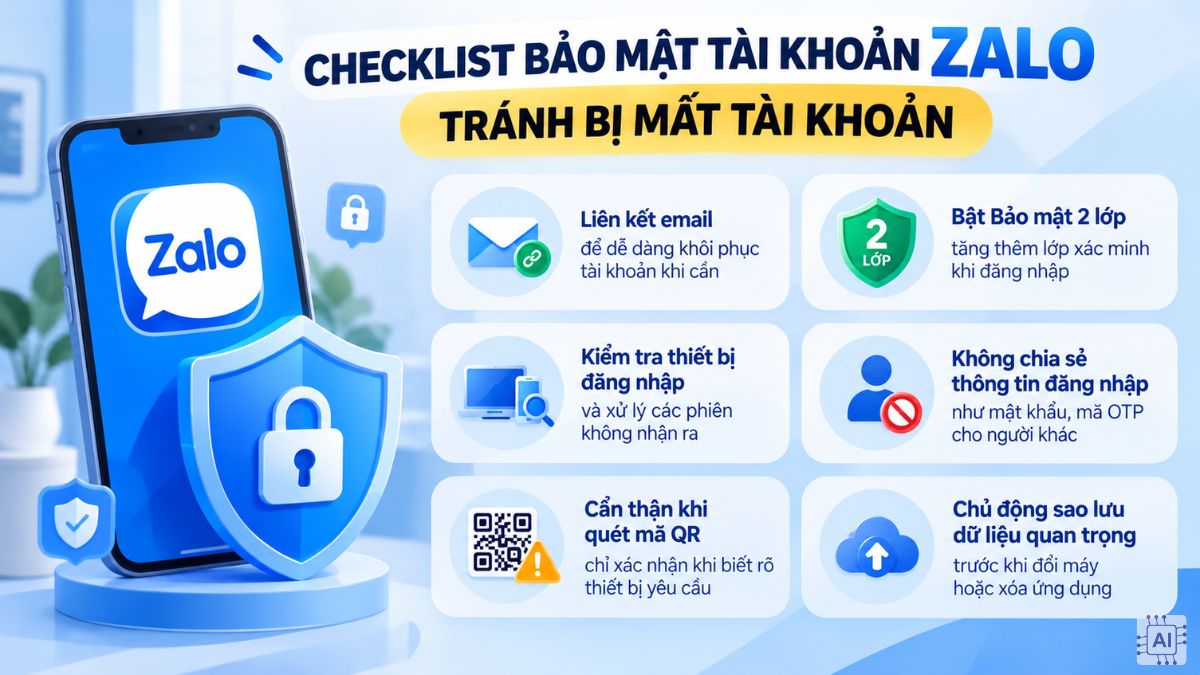 Checklist bảo mật tài khoản Zalo tránh bị mất
