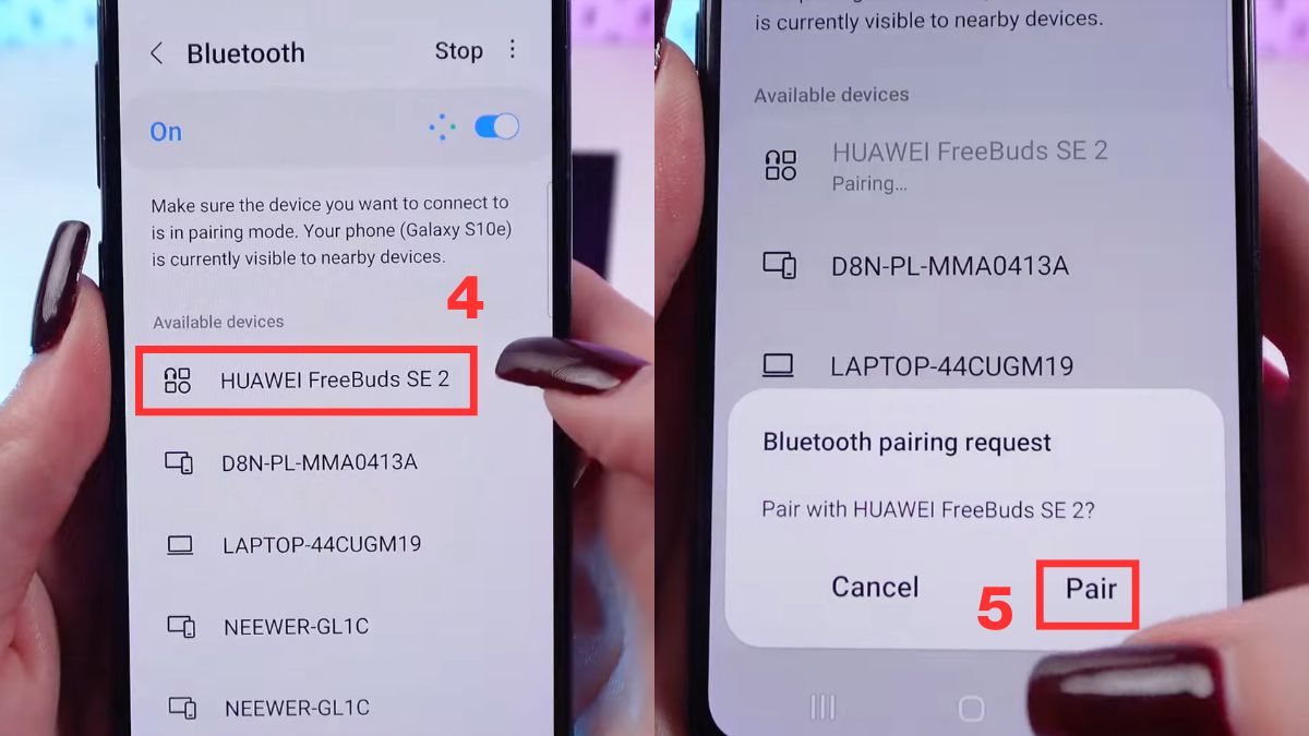 Cách kết nối lại sau khi reset tai nghe Bluetooth Huawei FreeBuds SE 2 bước 2