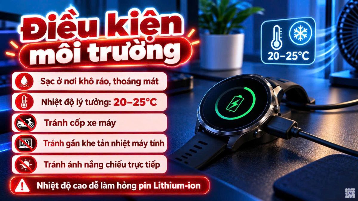Điều kiện môi trường sạc đồng hồ Garmin