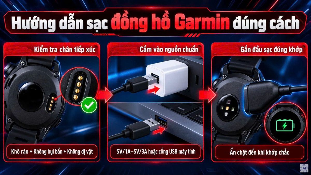 Hướng dẫn sạc đồng hồ Garmin đúng cách bước 1