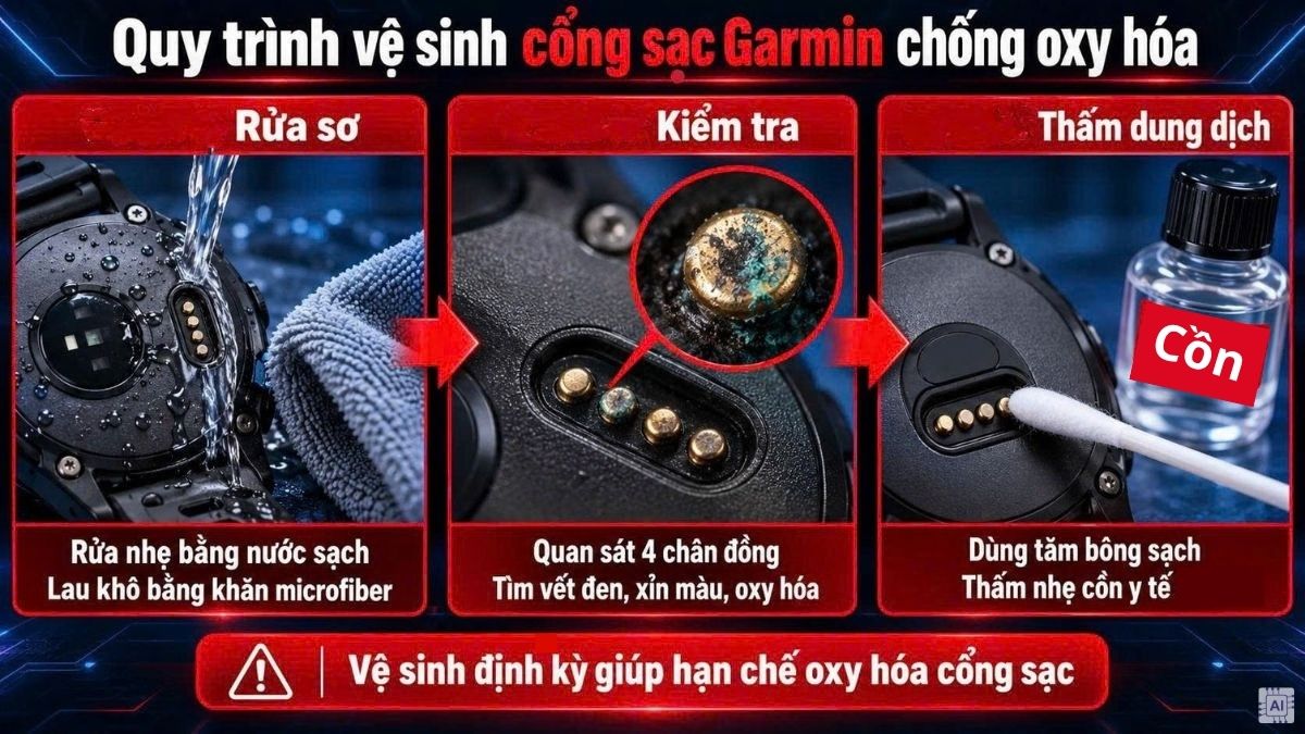 Quy trình vệ sinh cổng sạc Garmin chống oxy hóa bước 1