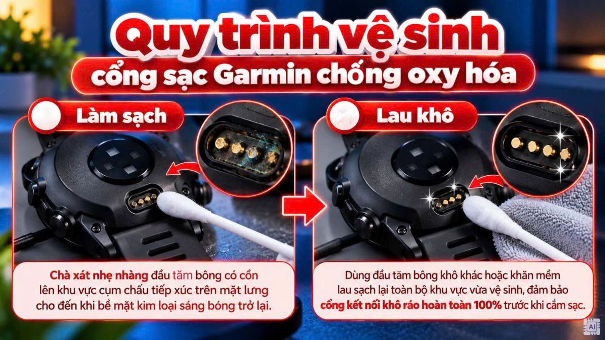 Quy trình vệ sinh cổng sạc Garmin chống oxy hóa bước 2
