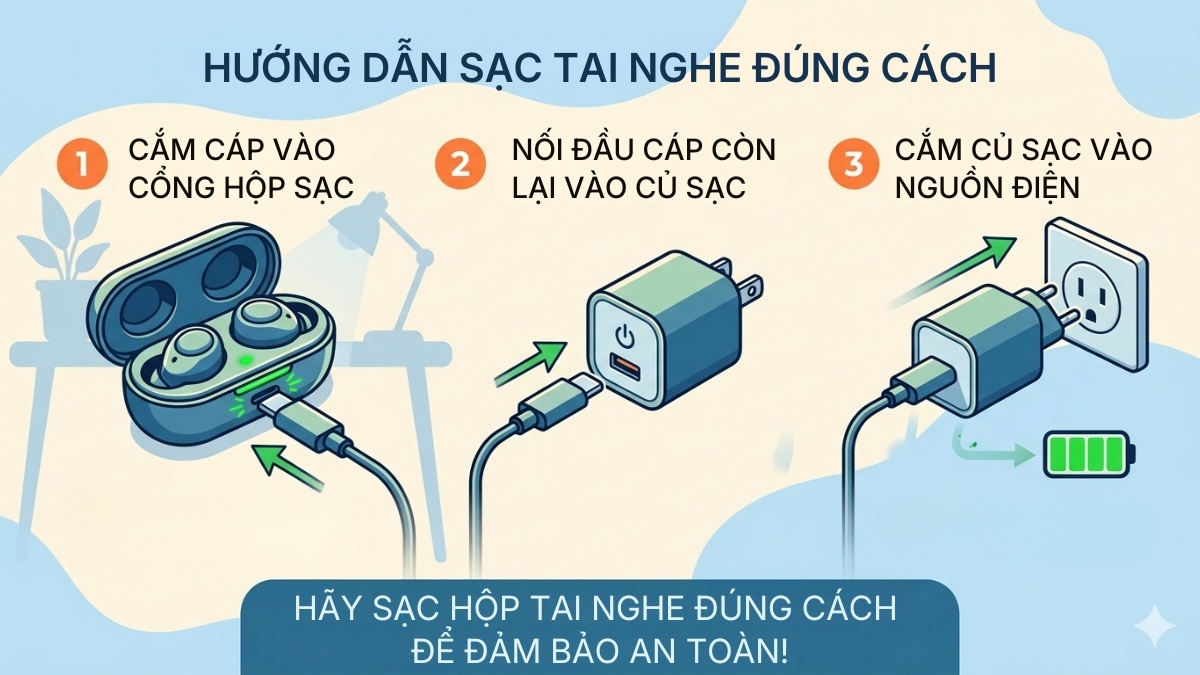 Hướng dẫn sạc hộp sạc tai nghe đúng cách