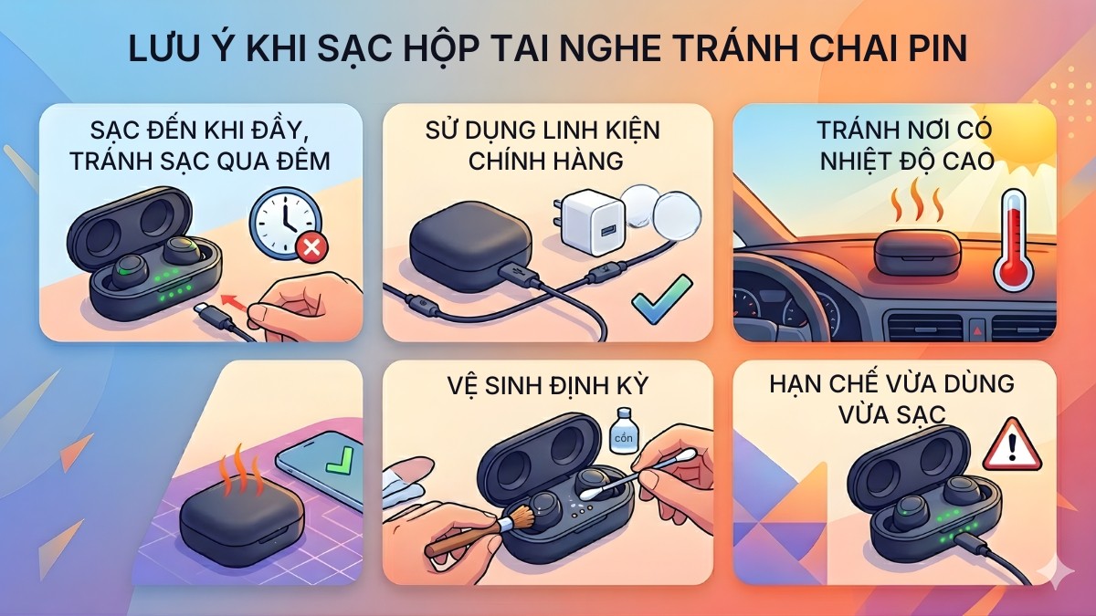 Các lưu ý khi sạc hộp tai nghe tránh chai pin
