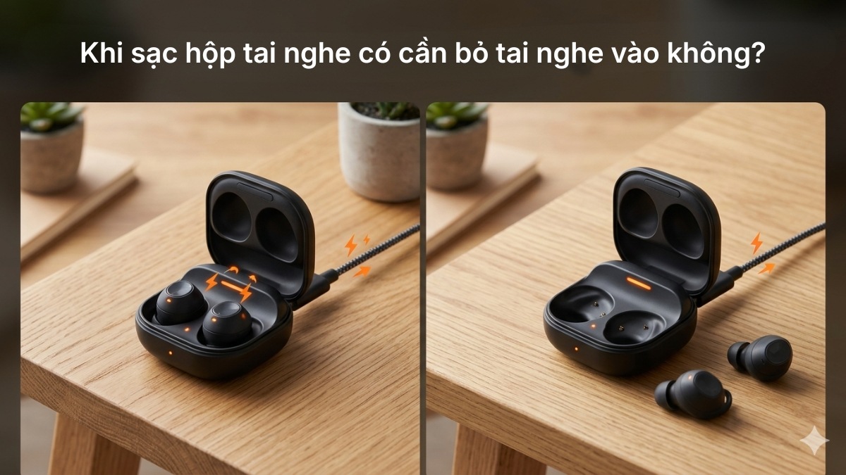 Khi sạc hộp tai nghe có cần bỏ tai nghe vào không?