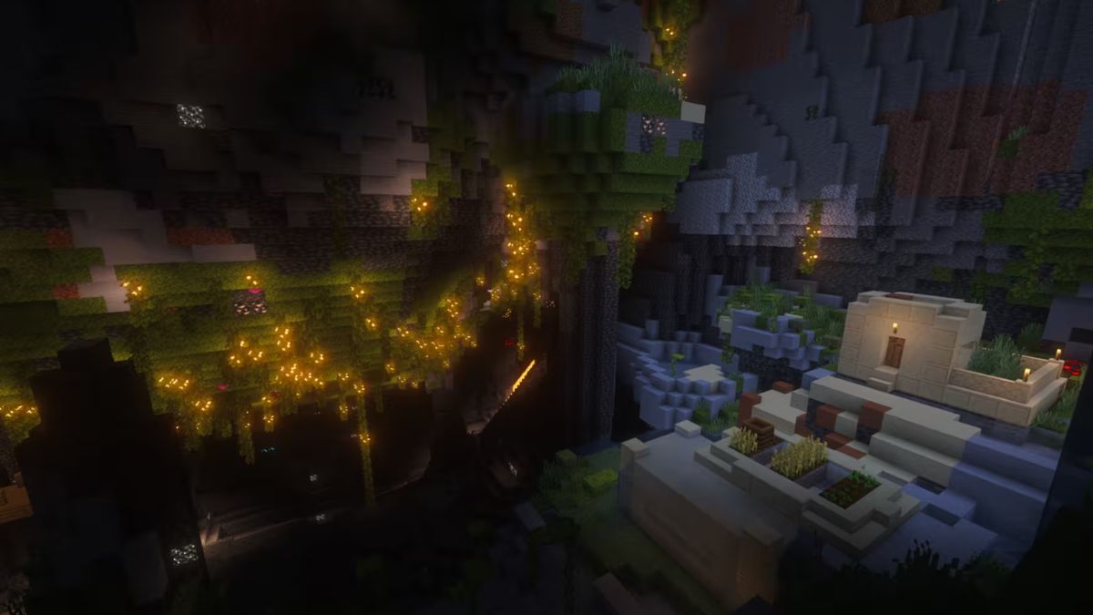seed Minecraft Underground lush cave desert village