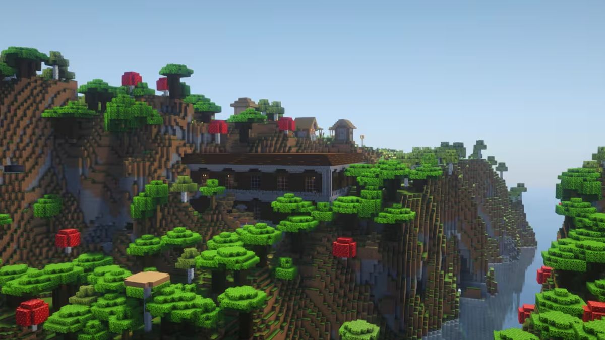 seed Minecraft Village on top of the Woodland Mansion