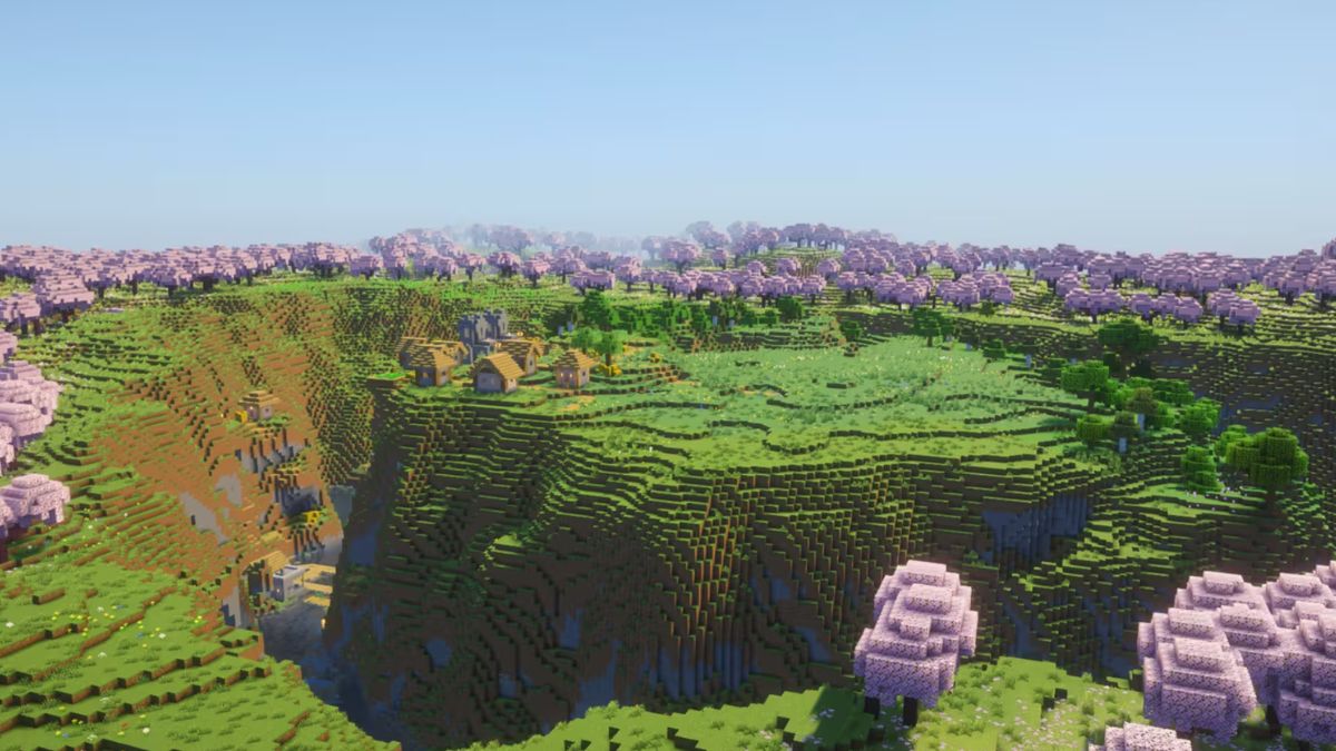 seed Minecraft Floating meadow island village around cherry groves