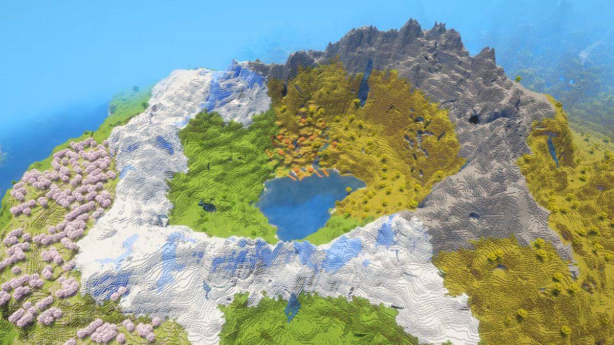 seed Minecraft A beautiful lakeside village inside a big crater