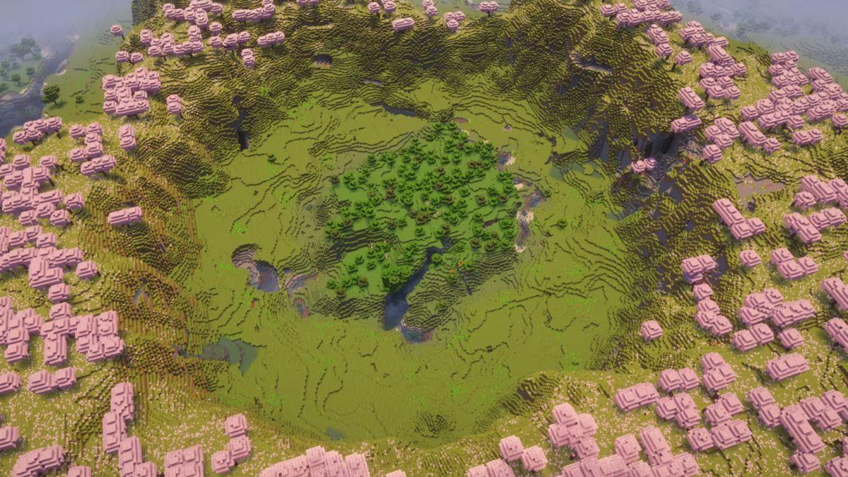 Flower forest plateau with surrounding cherry groves