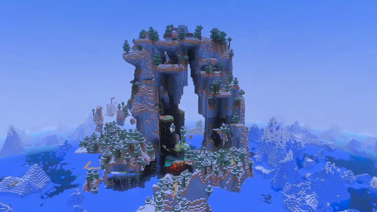 seed Minecraft Village on an arc of windswept hills