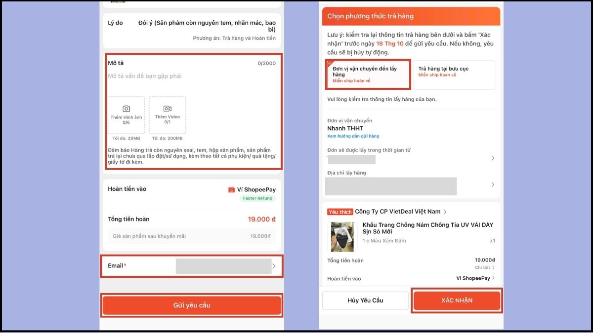 Các bước thực hiện trả hàng trên ứng dụng Shopee bước 3