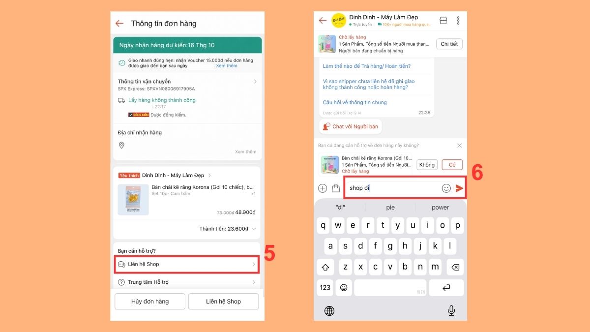 Hướng dẫn người mua xử lý đơn lấy không thành công bước 2