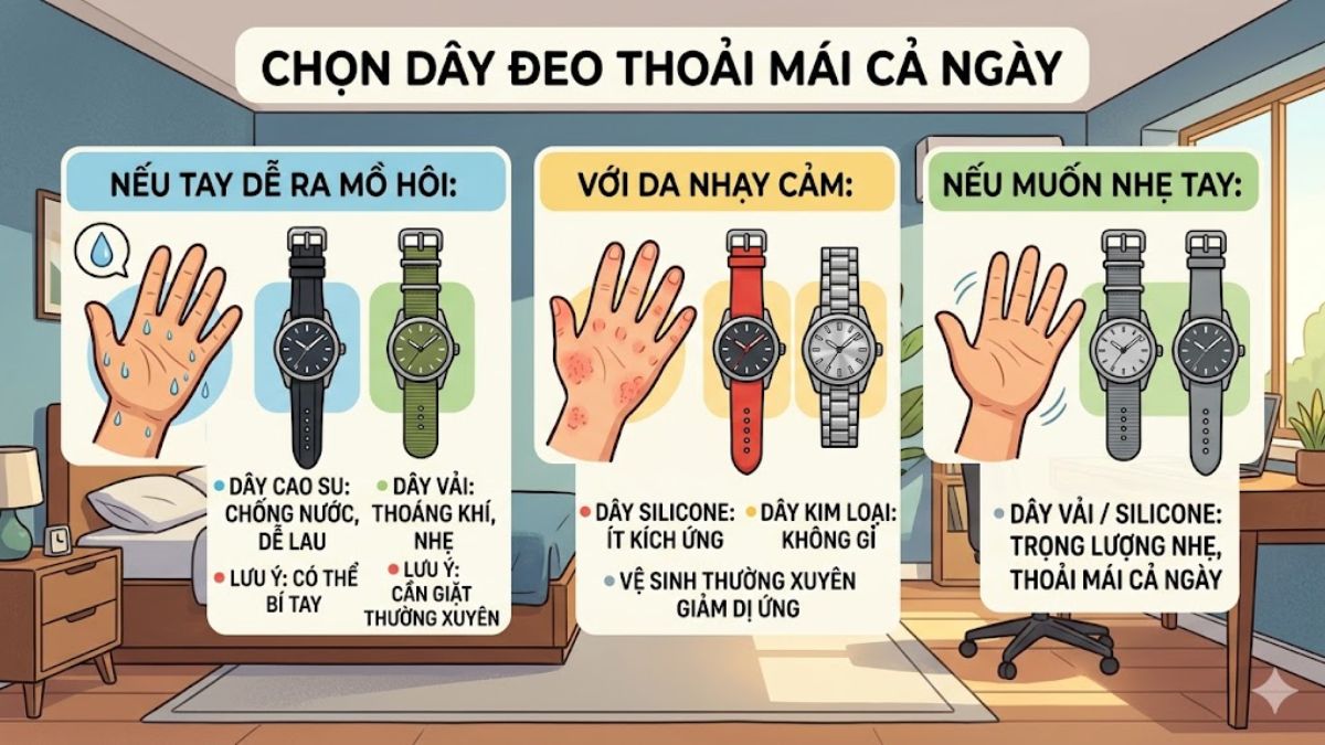 Chọn strap phù hợp để đeo đồng hồ thoải mái cả ngày 