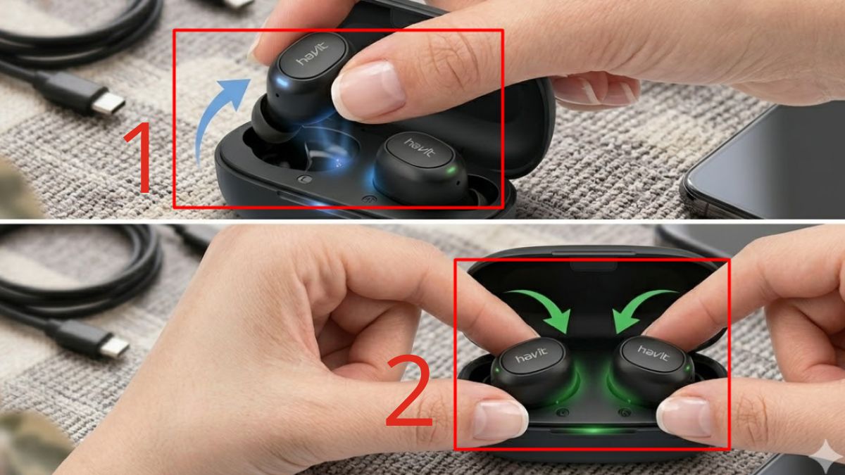 Cách chuyển từ Mono Mode sang Stereo Mode trên tai nghe Havit TW967 bước 1 