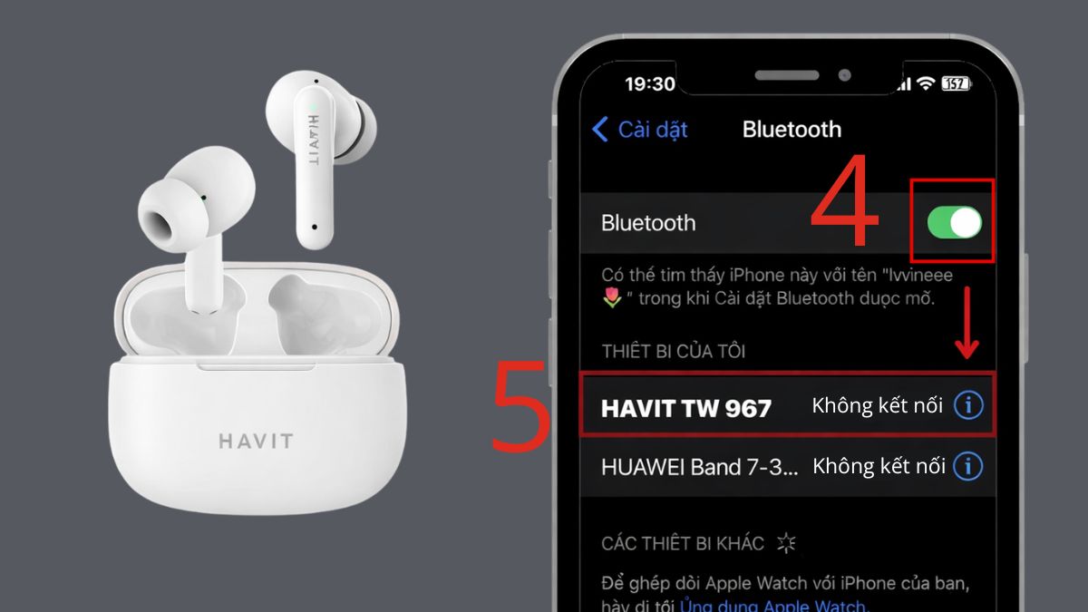 Cách chuyển từ Mono Mode sang Stereo Mode trên tai nghe Havit TW967 bước 3