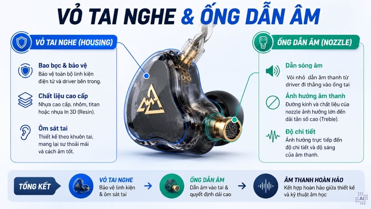 Vỏ tai nghe và ống dẫn âm tai nghe IEM