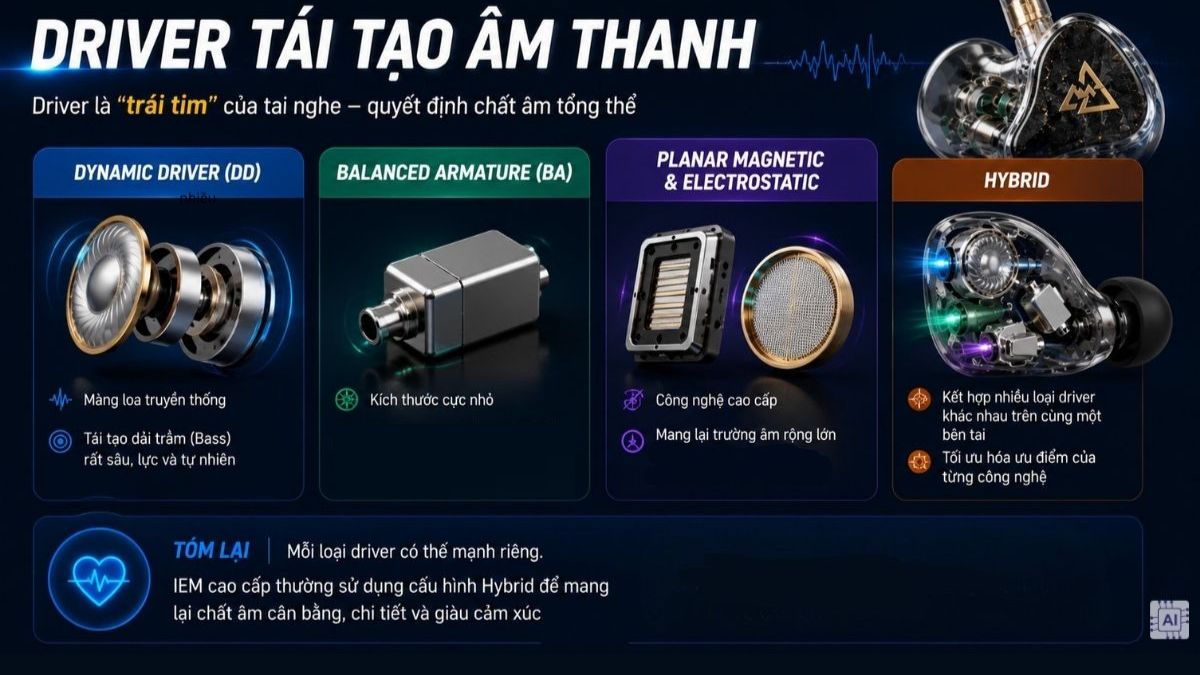 Driver tái tạo âm thanh tai nghe IEM