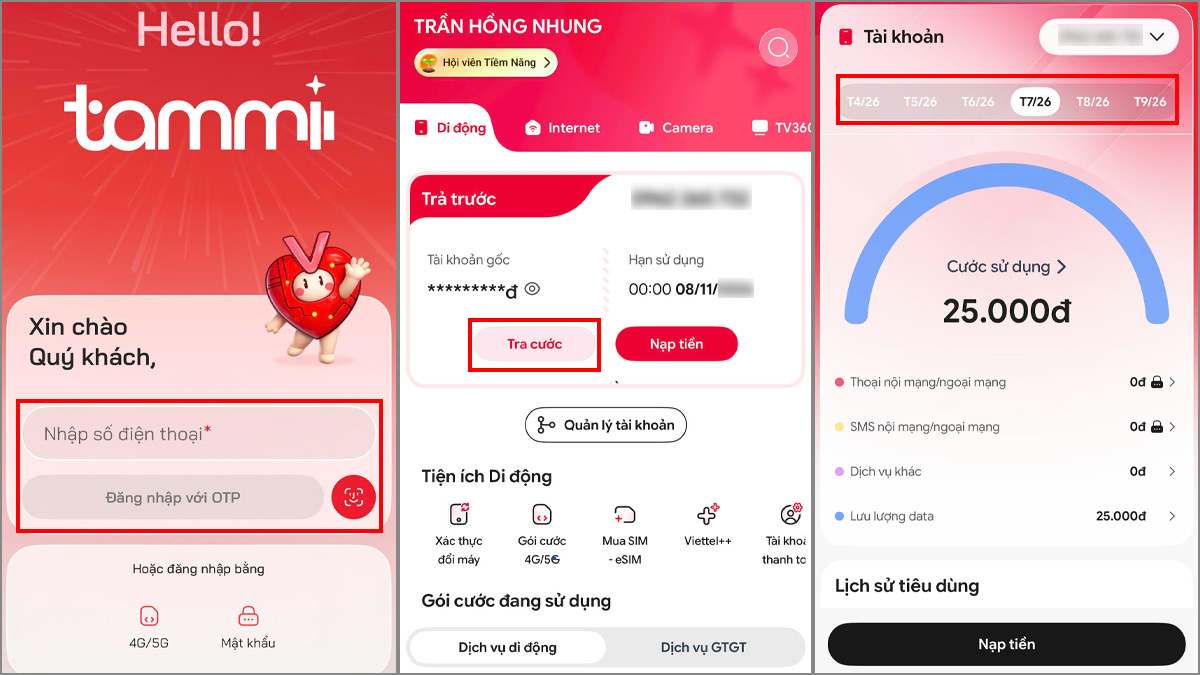 Cách kiểm tra lịch sử trừ tiền trên Viettel Tammi