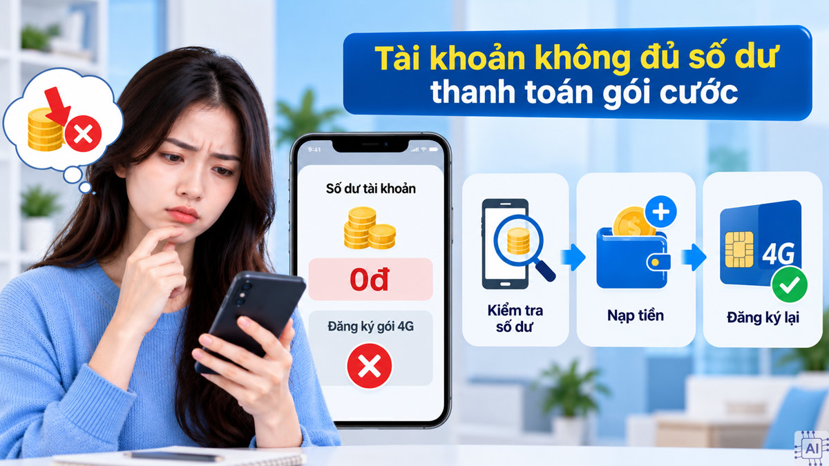 Tài khoản không đủ số dư thanh toán gói cước