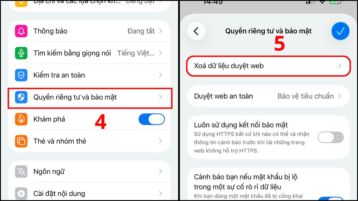 Xóa bộ nhớ đệm (Cache) và Cookie trình duyệt bước 2