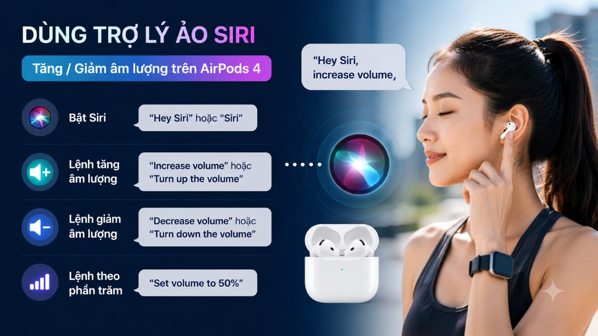 Các cách tăng giảm âm lượng AirPods 4 bằng Siri